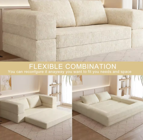 1.5米/1.8米 三合一雪尼尔真空压缩沙发床 家用可折叠落地沙发 柔软双人沙发 懒人沙发 适用于客厅卧室